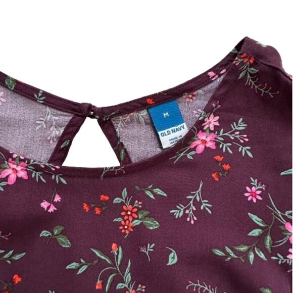 Old Navy Maxi Dress Purple Plum Floral Short Puff Sleeve Shift Dress Medium NEW - Picture 3 of 12